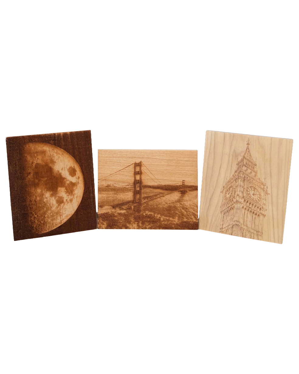 Stone Steel and Sky laser engraved triptych set